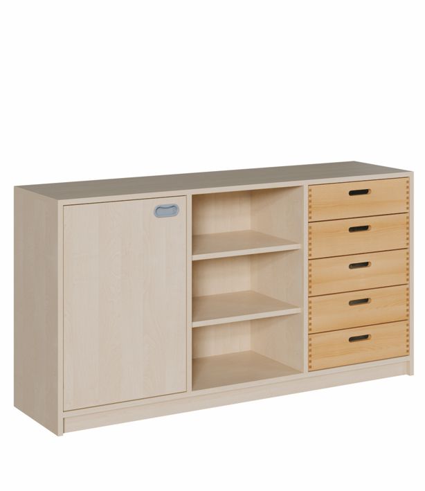 K Raumteilerschrank 80 cm, 1 Tür re./li./Regal/5 Massivholzschübe